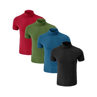 4 Packs Men's Cotton Mock Turtleneck T-Shirts Short Sleeve Casual Undershirt T-Shirt