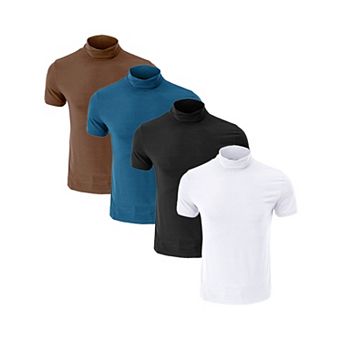 4 Packs Men's Cotton Mock Turtleneck T-Shirts Short Sleeve Casual Undershirt T-Shirt
