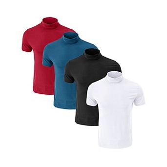 4 Packs Men's Cotton Mock Turtleneck T-Shirts Short Sleeve Casual Undershirt T-Shirt