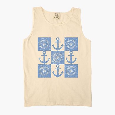 Anchor Wheel Grid - Womens Garment Dyed Tank