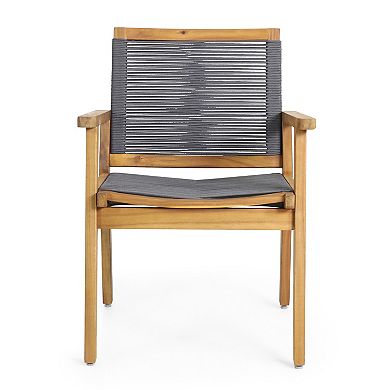 Merax Outdoor Dining Chairs Set of 2, Teak Finish Wood Frame