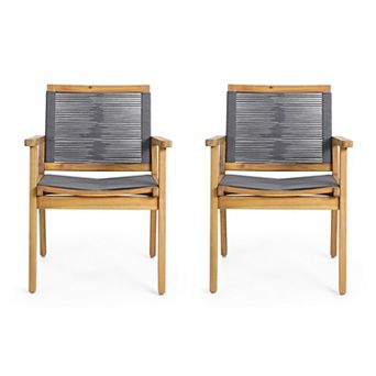 Merax Outdoor Dining Chairs Set of 2, Teak Finish Wood Frame
