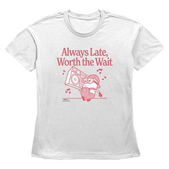Women's Minions Always Late Worth The Wait Graphic Tee