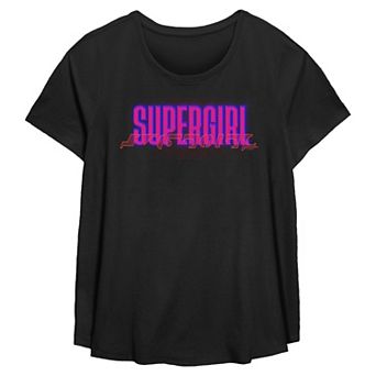 Plus Size DC Comics Supergirl Neon Pink Logo Flowy Graphic Tee