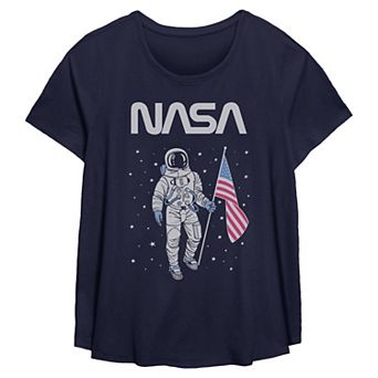 Plus Size NASA Astronaut & Flag Flowy Graphic Tee