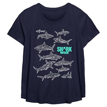 Plus Size Shark Week Sketches Flowy Graphic Tee