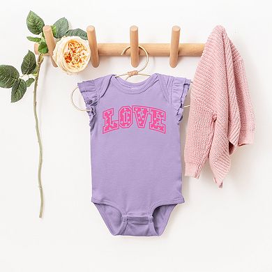 Love Varsity Hearts - Baby Flutter Sleeve Bodysuit