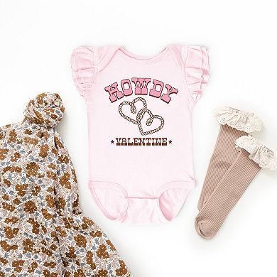 Howdy Valentine Rope Hearts - Baby Flutter Sleeve Bodysuit