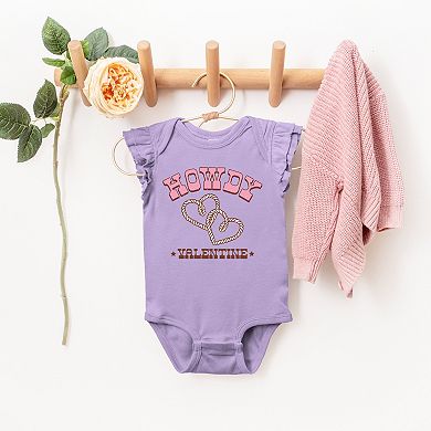 Howdy Valentine Rope Hearts - Baby Flutter Sleeve Bodysuit