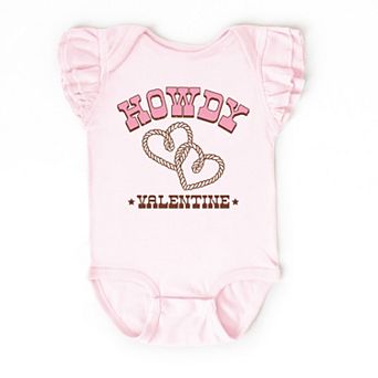 Howdy Valentine Rope Hearts - Baby Flutter Sleeve Bodysuit