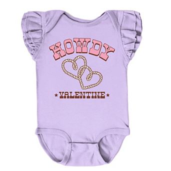 Howdy Valentine Rope Hearts - Baby Flutter Sleeve Bodysuit