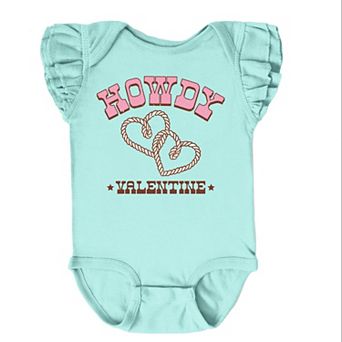 Howdy Valentine Rope Hearts - Baby Flutter Sleeve Bodysuit