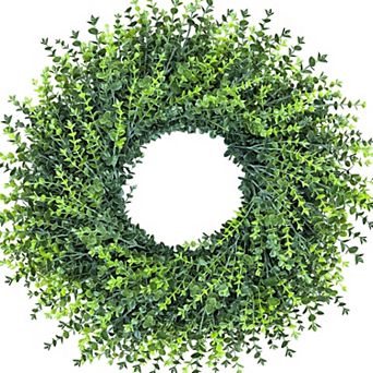 Large Boxwoods Door Wreath Artificial Greenery for Front Door