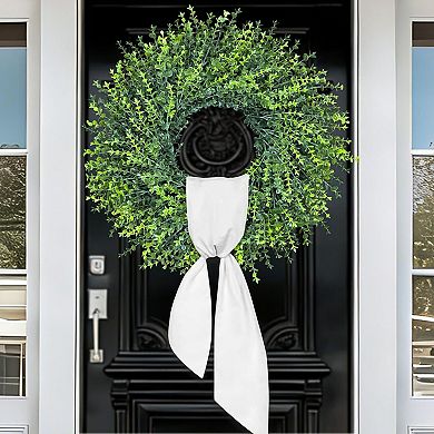 Large Boxwoods Door Wreath Artificial Greenery for Front Door