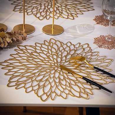 18 Metallic Round Leaf Placemats (Bulk) Pressed Vinyl Dining Mats for Christmas, Wedding,