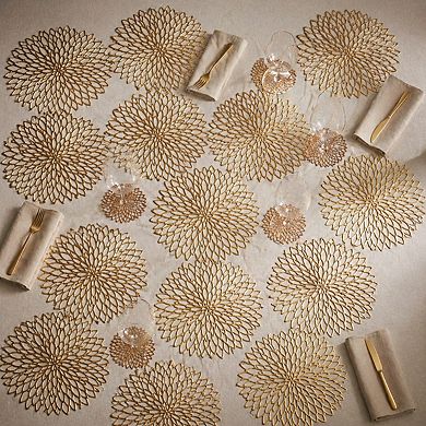18 Metallic Round Leaf Placemats (Bulk) Pressed Vinyl Dining Mats for Christmas, Wedding,
