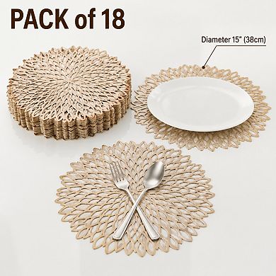 18 Metallic Round Leaf Placemats (Bulk) Pressed Vinyl Dining Mats for Christmas, Wedding,