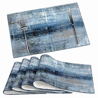 Set of 4 Modern Abstract Art Linen Placemats Heat Resistant Non Slip Washable Dining Table Mats