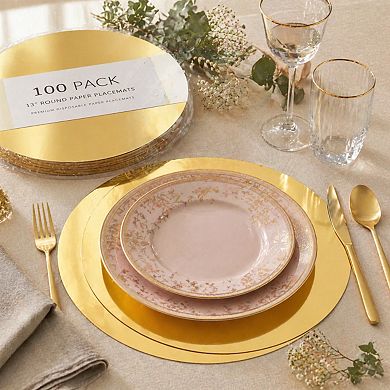 100pcs Round Disposable Paper Placemats Mirrored Aluminum Foil Table Decor for Party Wedding