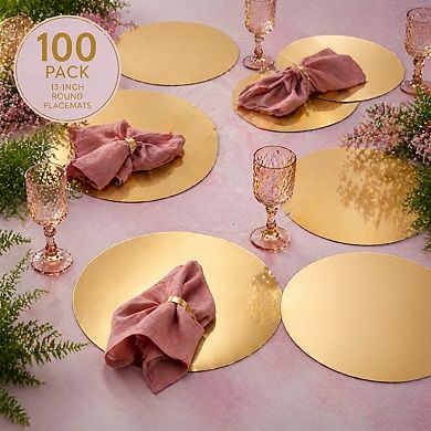 100pcs Round Disposable Paper Placemats Mirrored Aluminum Foil Table Decor for Party Wedding
