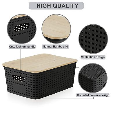 6 Pack Stackable Plastic Storage Bins With Lids Labels For Home Office Organization
