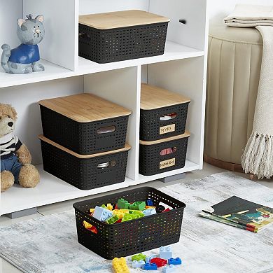 6 Pack Stackable Plastic Storage Bins With Lids Labels For Home Office Organization