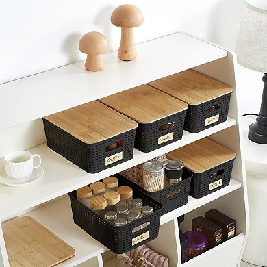 6 Pack Stackable Plastic Storage Bins With Lids Labels For Home Office Organization