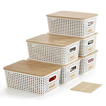 6 Pack Stackable Plastic Storage Bins With Lids Labels For Home Office Organization