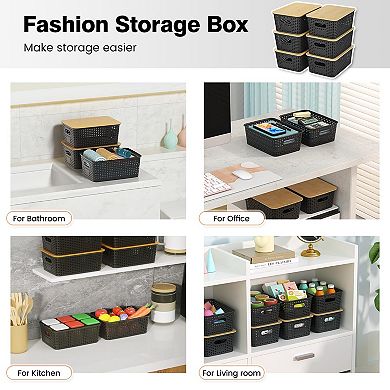 BPA Free PP Plastic Lidded Storage Baskets Stackable Organizer Bins 6 Pack