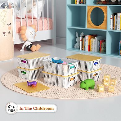 BPA Free PP Plastic Lidded Storage Baskets Stackable Organizer Bins 6 Pack