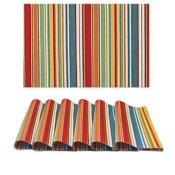 Cotton Duck Weave Placemats Set of 6 Reversible Multi Stripe Washable for Dining Kitchen Christmas