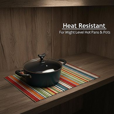 Cotton Duck Weave Placemats Set of 6 Reversible Multi Stripe Washable for Dining Kitchen Christmas