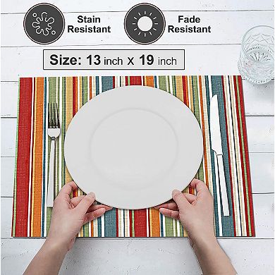 Cotton Duck Weave Placemats Set of 6 Reversible Multi Stripe Washable for Dining Kitchen Christmas
