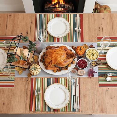 Cotton Duck Weave Placemats Set of 6 Reversible Multi Stripe Washable for Dining Kitchen Christmas
