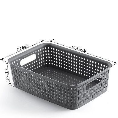 8 Pack Gray Plastic Storage Baskets Durable Multi Purpose Easy To Use Organizer