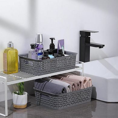 8 Pack Gray Plastic Storage Baskets Durable Multi Purpose Easy To Use Organizer