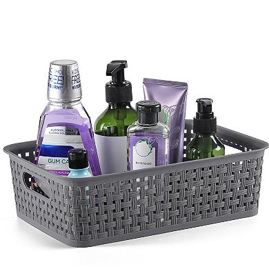 8 Pack Gray Plastic Storage Baskets Durable Multi Purpose Easy To Use Organizer