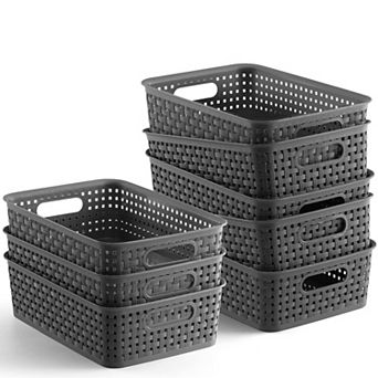 8 Pack Gray Plastic Storage Baskets Durable Multi Purpose Easy To Use Organizer