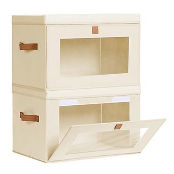 Collapsible Fabric Storage Bins With Lids Clear Window Handles Large Closet Organizer 2 Pack