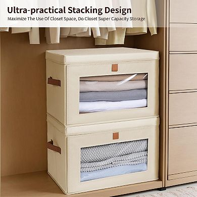Collapsible Fabric Storage Bins With Lids Clear Window Handles Large Closet Organizer 2 Pack