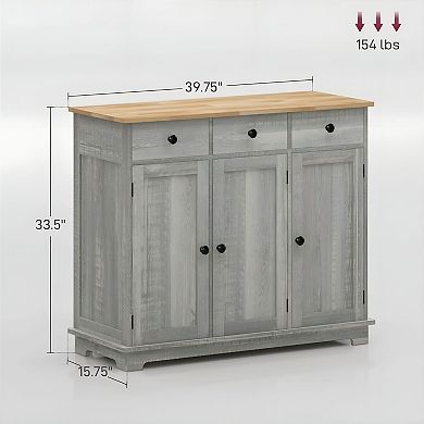 3-Drawer Sideboard with Adjustable Shelf, Metal Slides, and Top Storage Surface