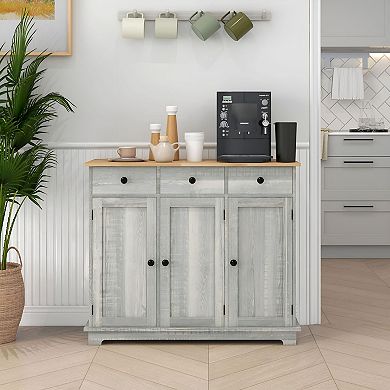 3-Drawer Sideboard with Adjustable Shelf, Metal Slides, and Top Storage Surface
