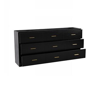 Pnronnc 9 Drawer Dresser with Gold Handles 3 Column Layout Drawer Dresser