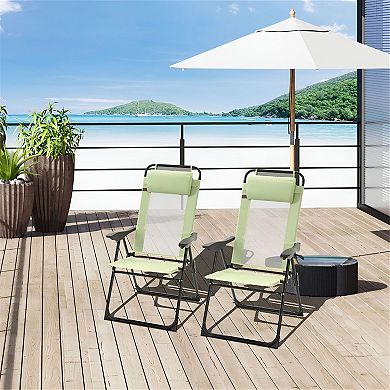 Set of 2 Outdoor Folding Recliner Chairs with Breathable Mesh and Steel Frame