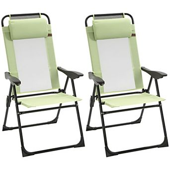 Set of 2 Outdoor Folding Recliner Chairs with Breathable Mesh and Steel Frame