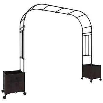 Outdoor Garden Arch Trellis with Self Watering Planters and Wheels