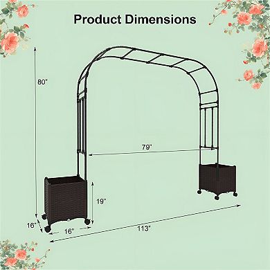 Outdoor Garden Arch Trellis with Self Watering Planters and Wheels