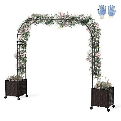 Outdoor Garden Arch Trellis with Self Watering Planters and Wheels
