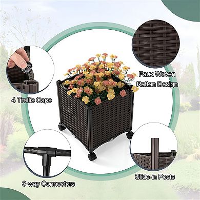 Outdoor Garden Arch Trellis with Self Watering Planters and Wheels