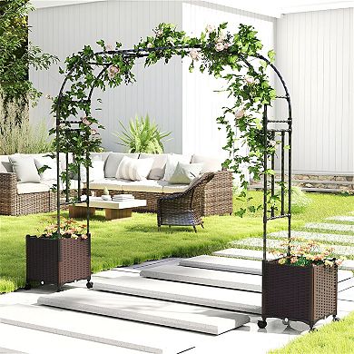 Outdoor Garden Arch Trellis with Self Watering Planters and Wheels